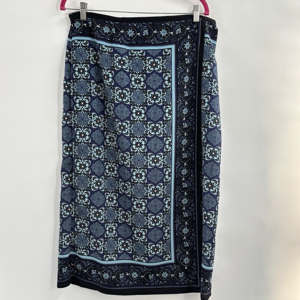 Sag Harbor Midi Wrap Skirt Sz 16 Blue Medallions Business Socials Career